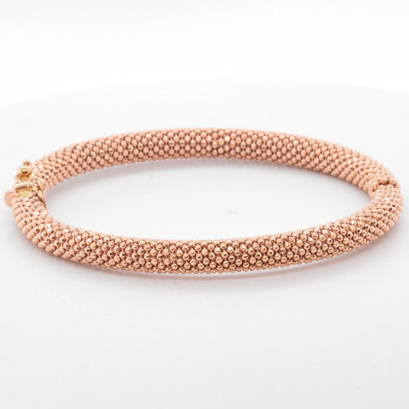 14k Rose Gold Beaded Mesh Hinged Bangle Bracelet 6.75" 20.5g ITALY