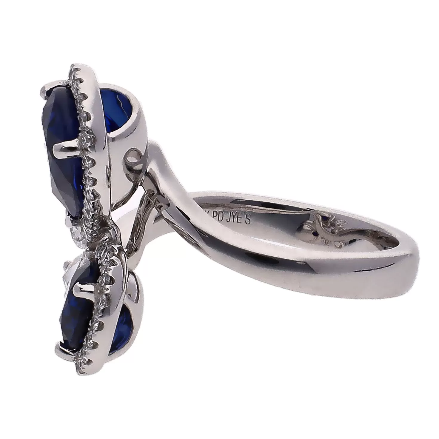 18K White Gold Pear Shaped Sapphires & Diamond Fashion Ring