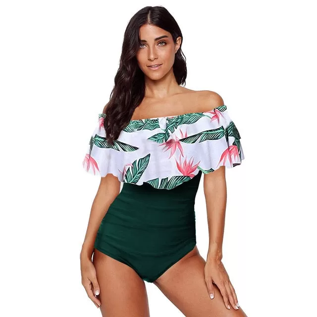 2021 New!!! Woman Sexy Off Shoulder  One-piece Swimsuit Sizes S - 2XL