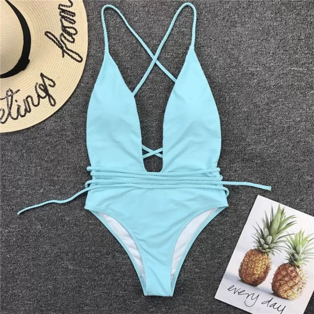 2021 Summer New Women Bodysuits Sexy Bandage High Cut Bodysuits  One-piece Sizes S - XL