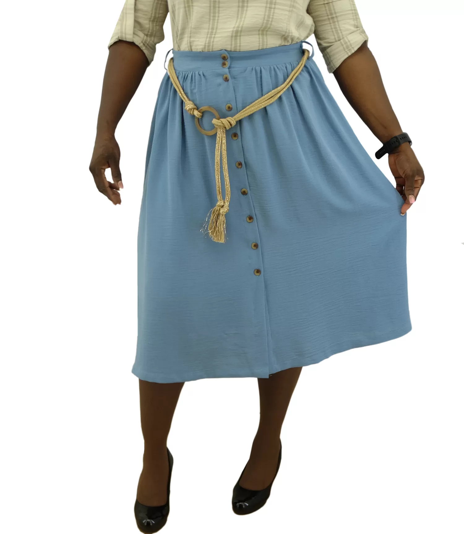 30064, Runway Ready Women's Button Front Skirt W/Rope Belt- (S-XL)