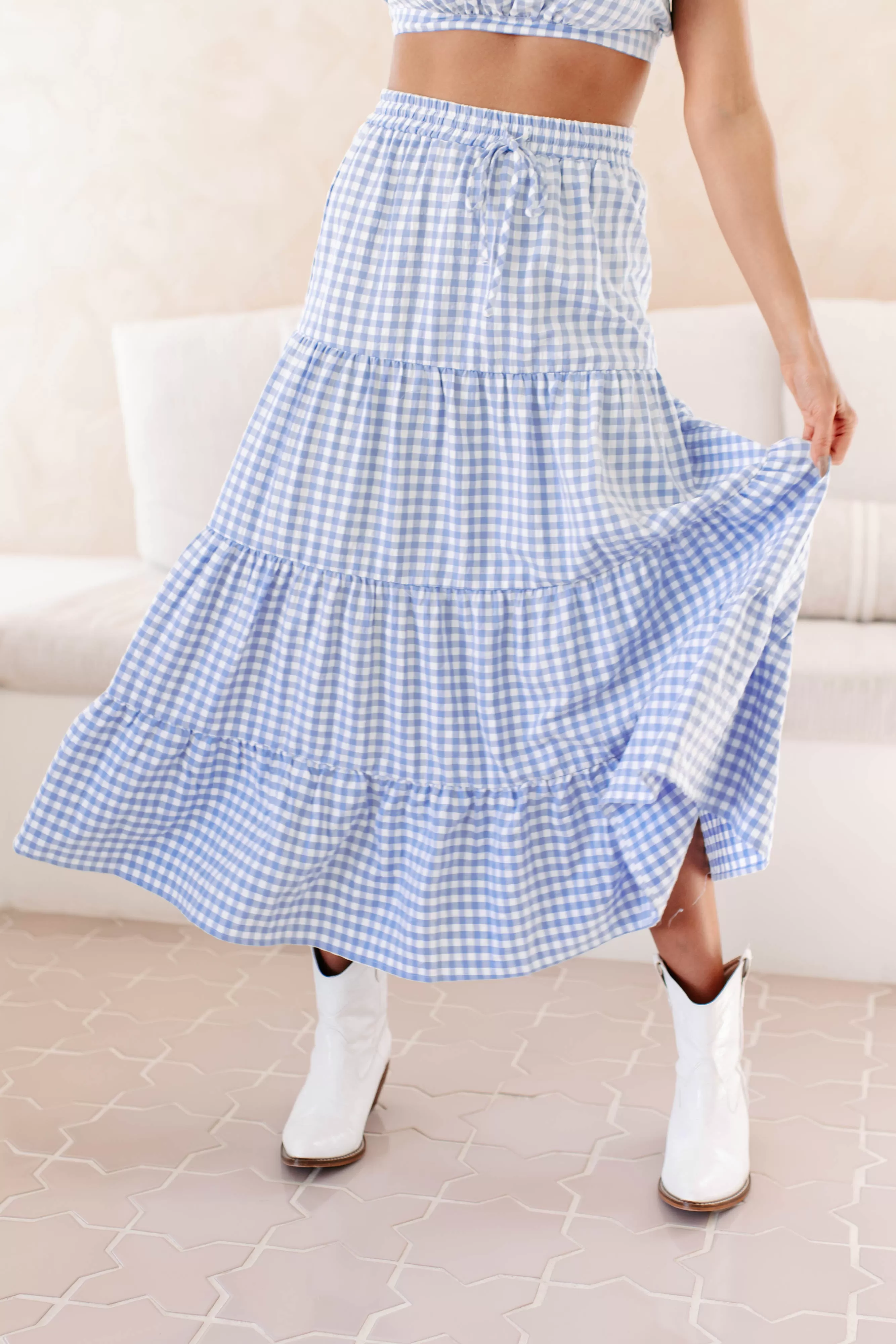 A Little Bit Sweet Gingham Two-Piece Set (Blue)