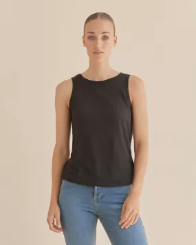 Aceline Linen Jersey Tank - Black