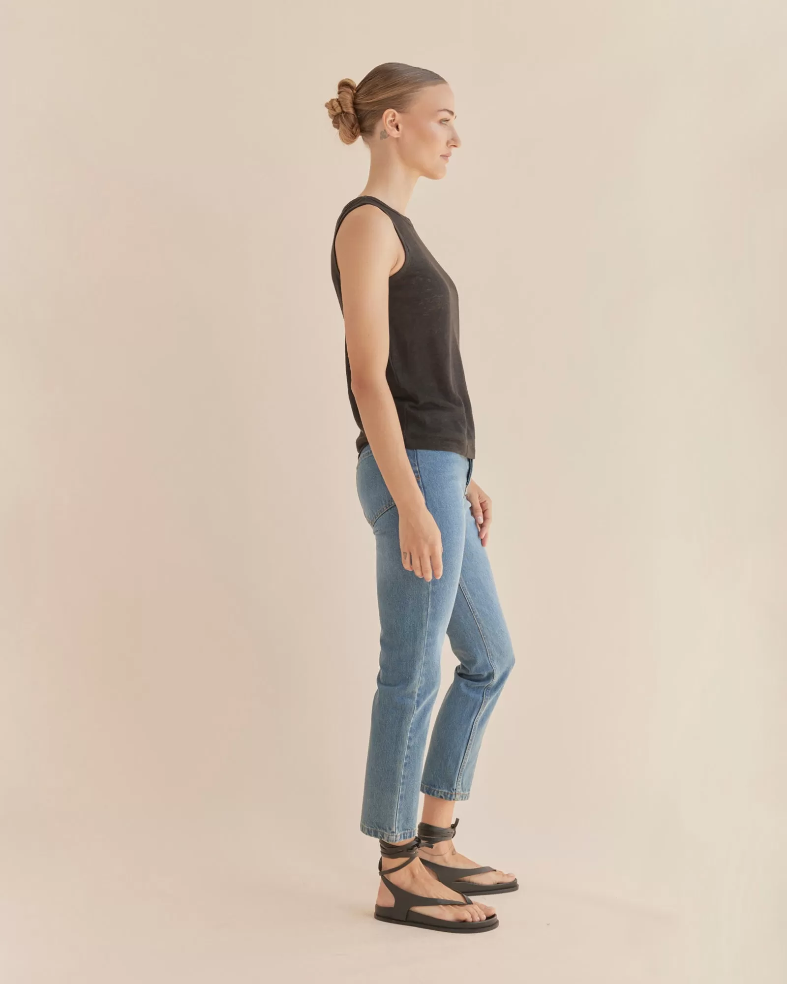 Aceline Linen Jersey Tank - Black