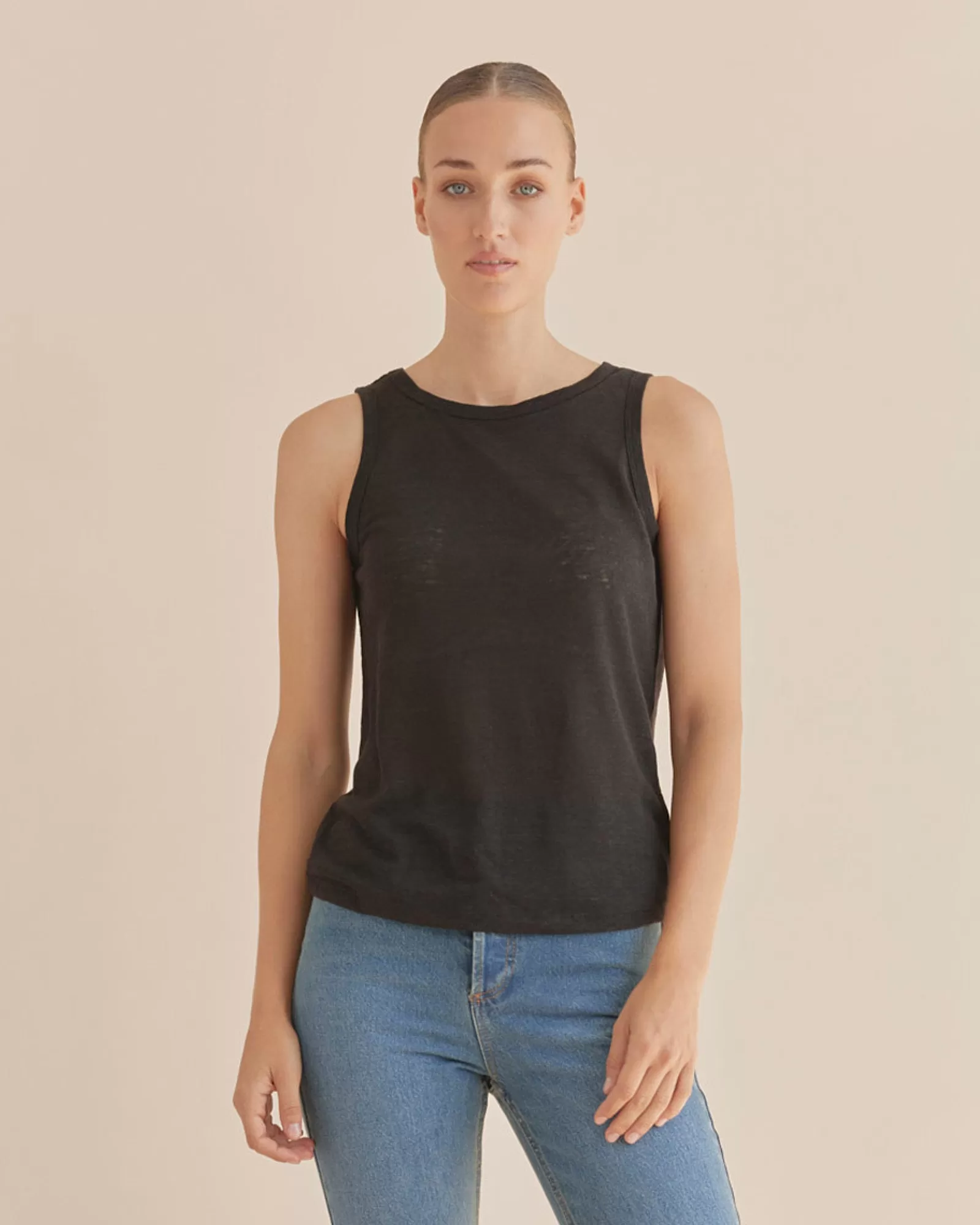 Aceline Linen Jersey Tank - Black