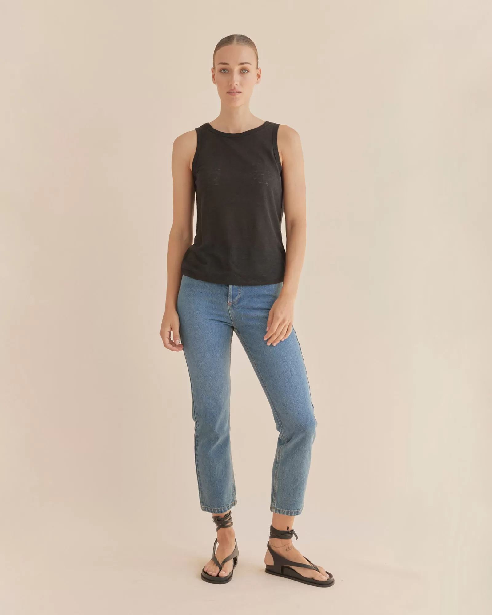 Aceline Linen Jersey Tank - Black