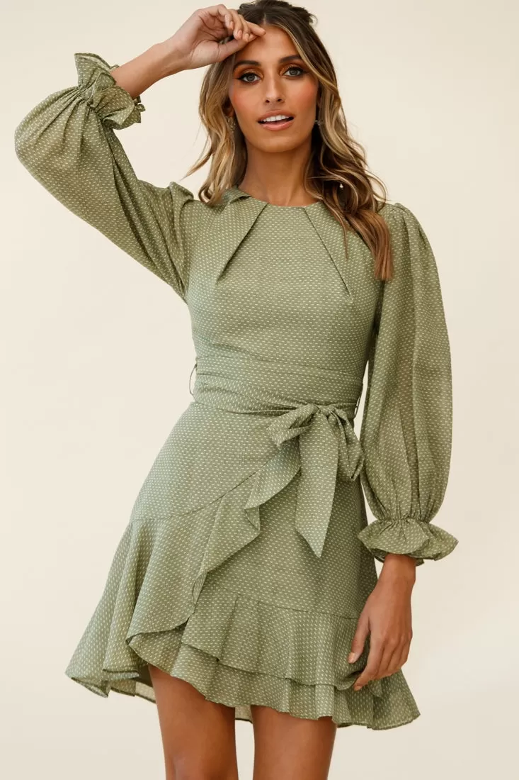 Agnes Long Sleeve Pleat Detail Dress Olive