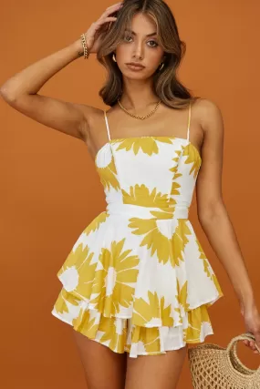 Alexandria Square Neckline Tie Back Romper Large Sunflower Print Yellow