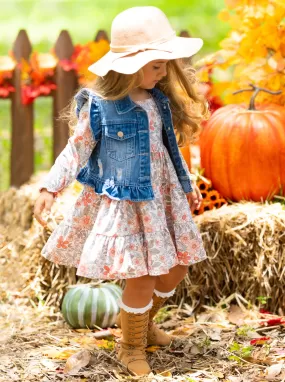 Always In Bloom Denim Vest and Floral Dress Set