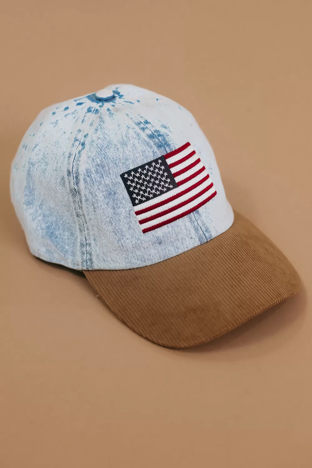 American Flag Embroidered Baseball Cap With Corduroy brim