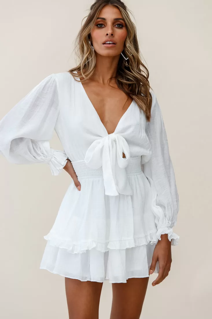 Anthea Bow-Tie Front Layered Frill Dress White