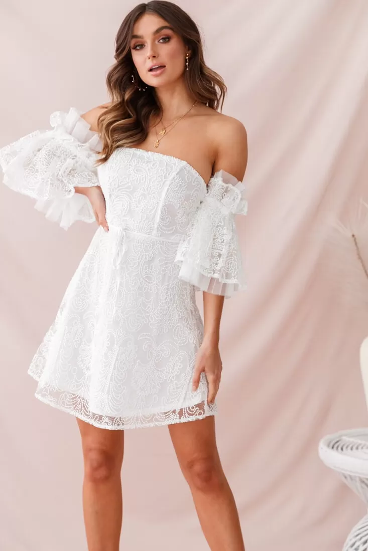 Arna Bell Sleeve Embroidery Dress White