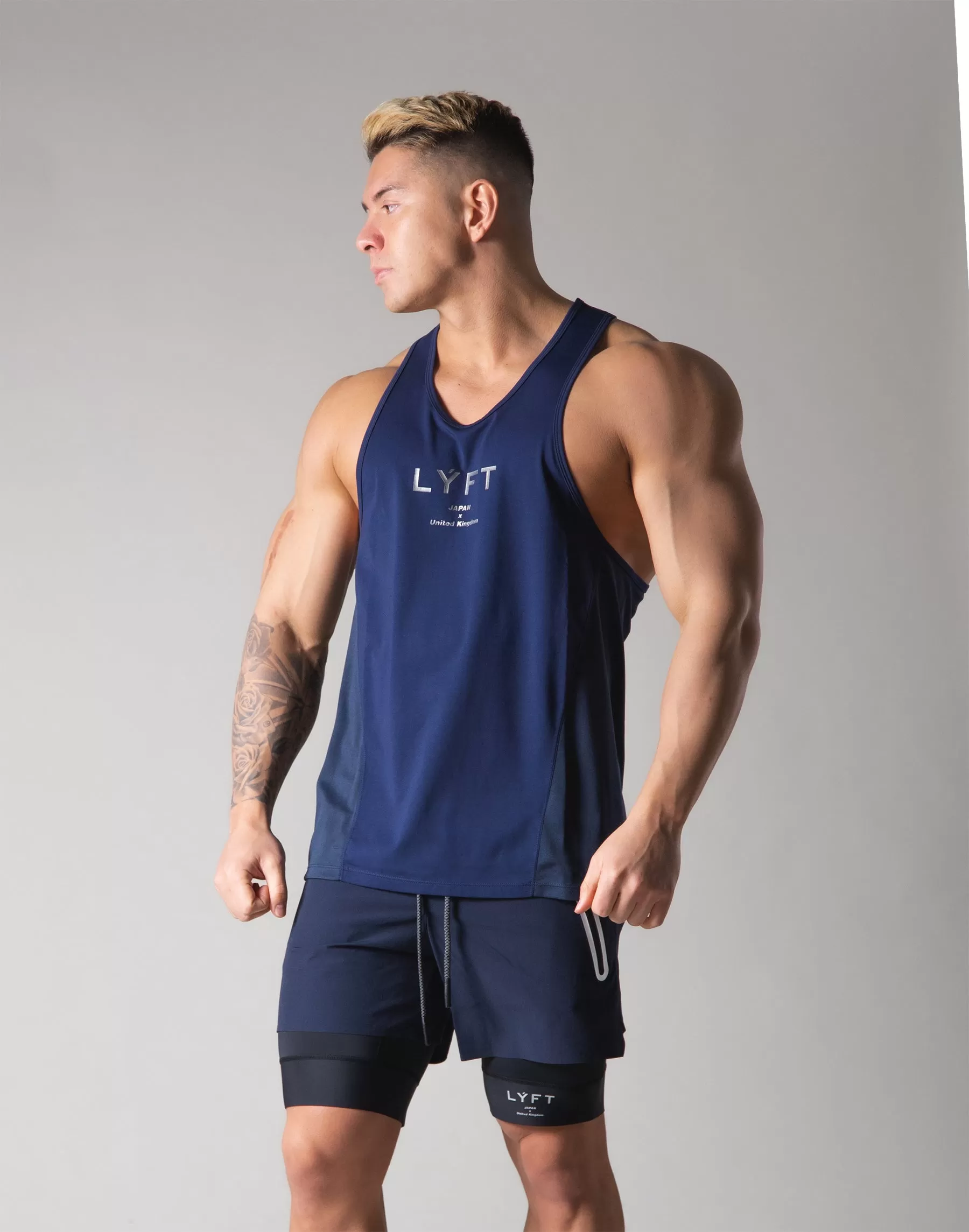 Back Mesh Stretch Training Tanktop - Navy