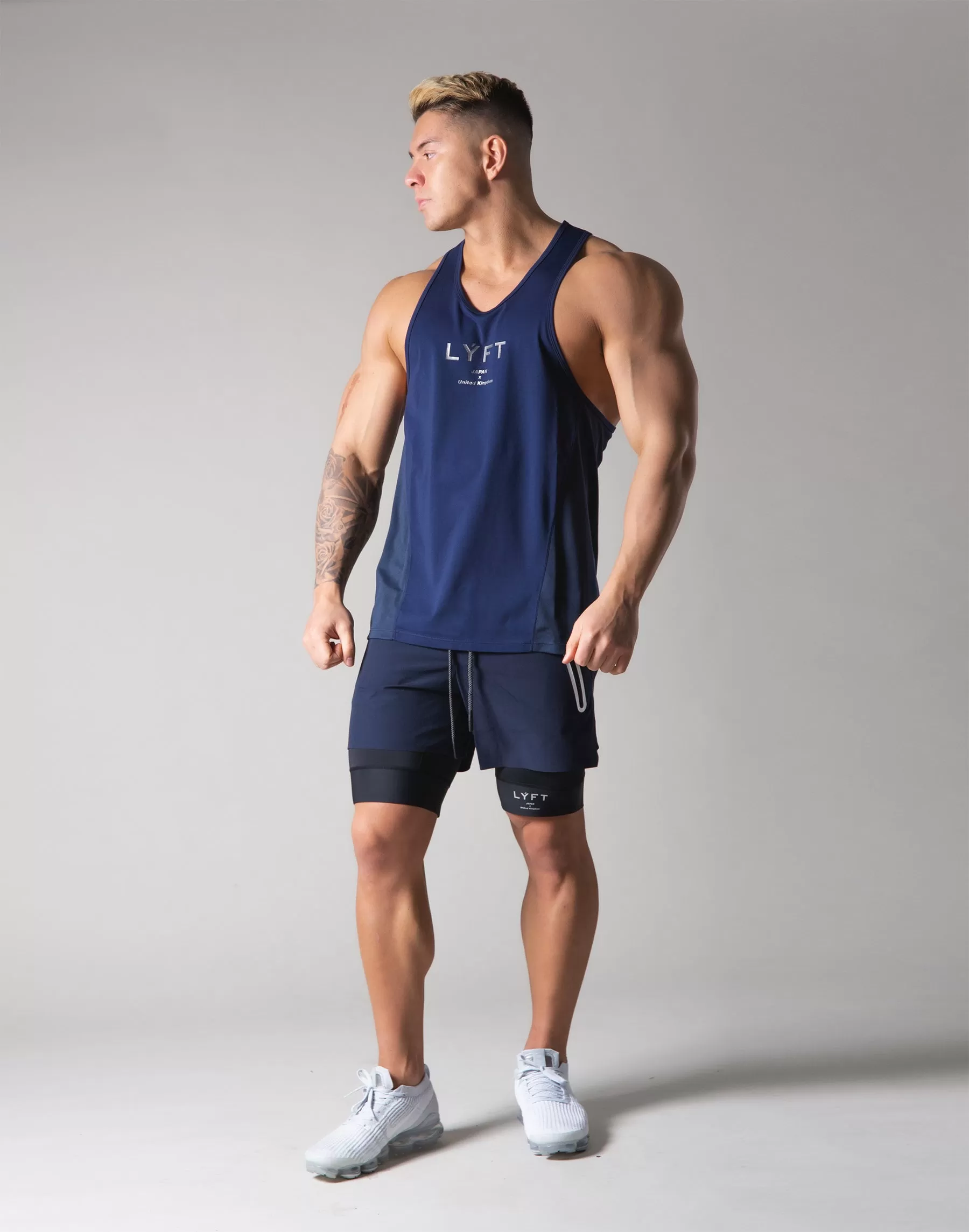 Back Mesh Stretch Training Tanktop - Navy