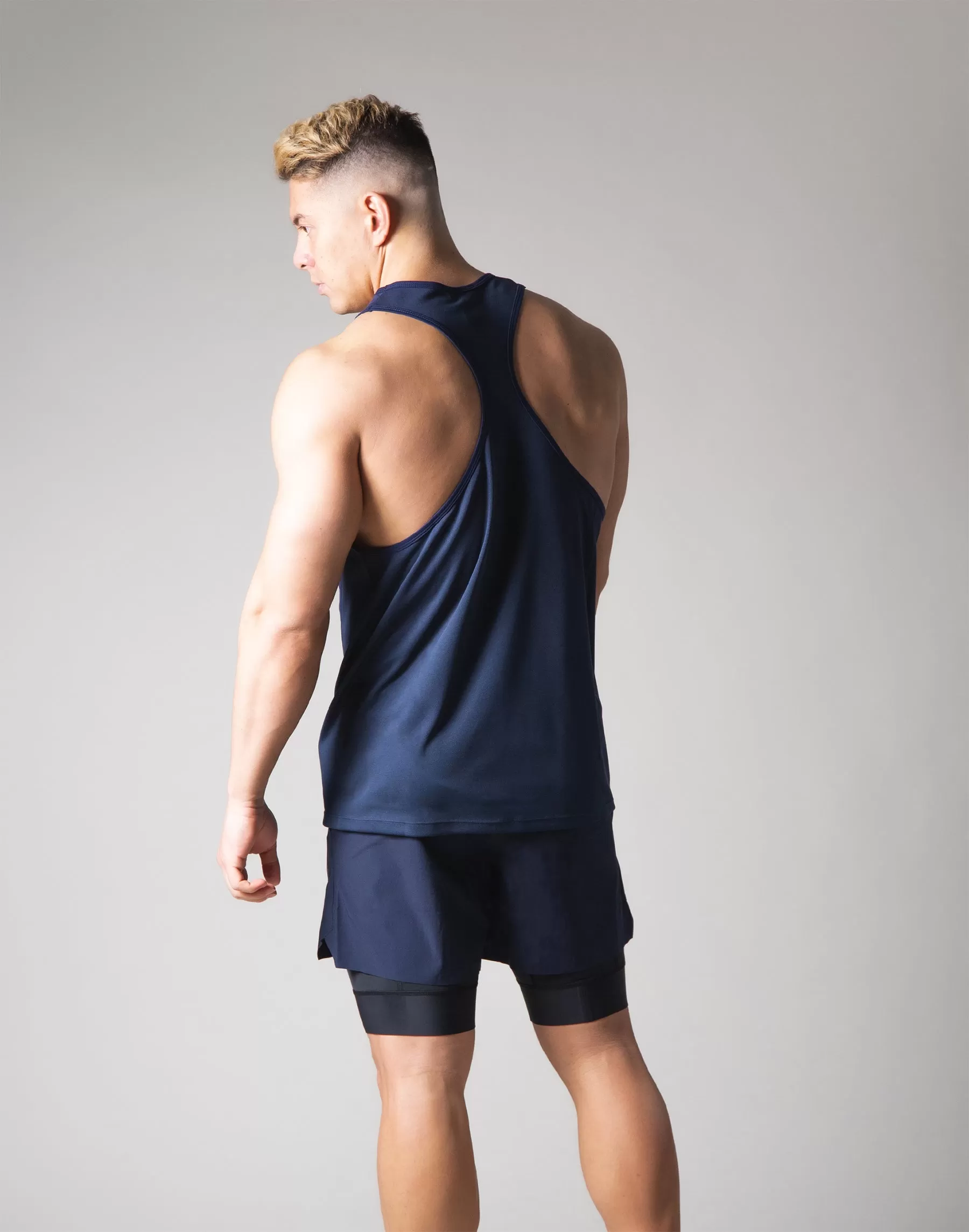 Back Mesh Stretch Training Tanktop - Navy