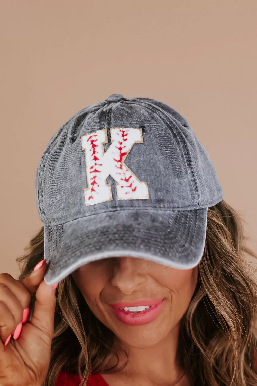 Baseball Initial Patch Ball Cap, Light Grey