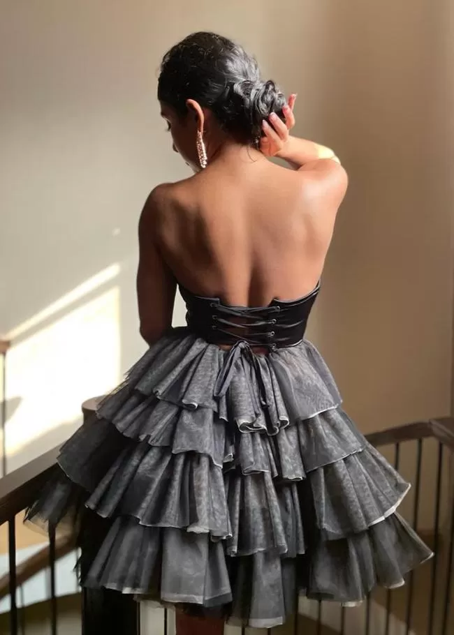 Belle Black Ruffle Tulle Puff Corset Dress