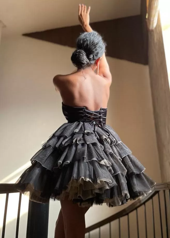 Belle Black Ruffle Tulle Puff Corset Dress