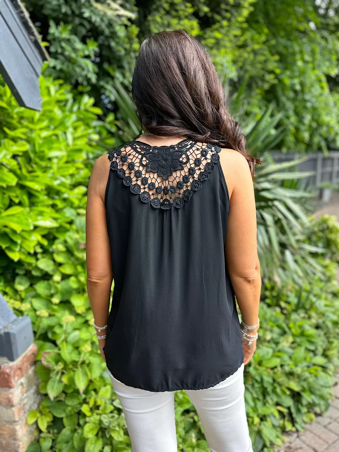 Black Floral Lace Back Vest Beth