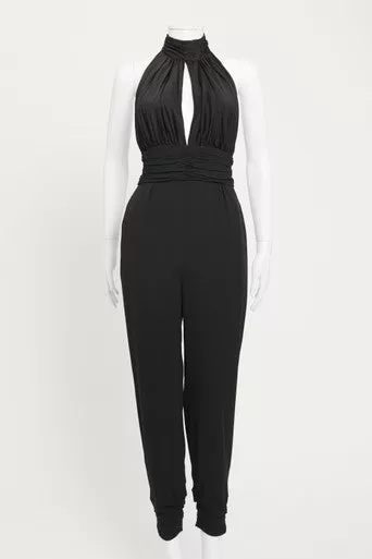 Black Halterneck Backless Preowned Jumpsuit