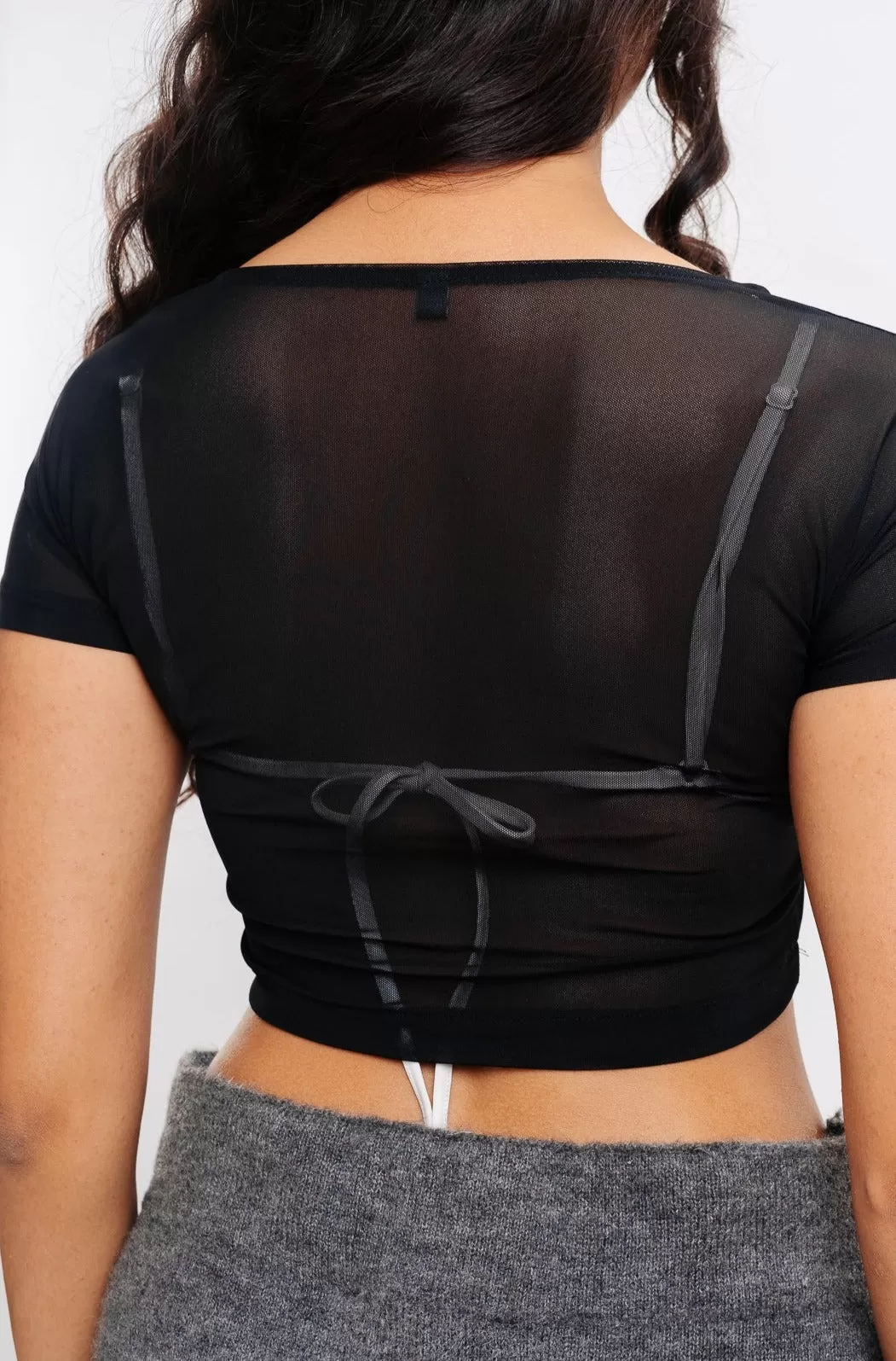 Black Mesh Crop Top