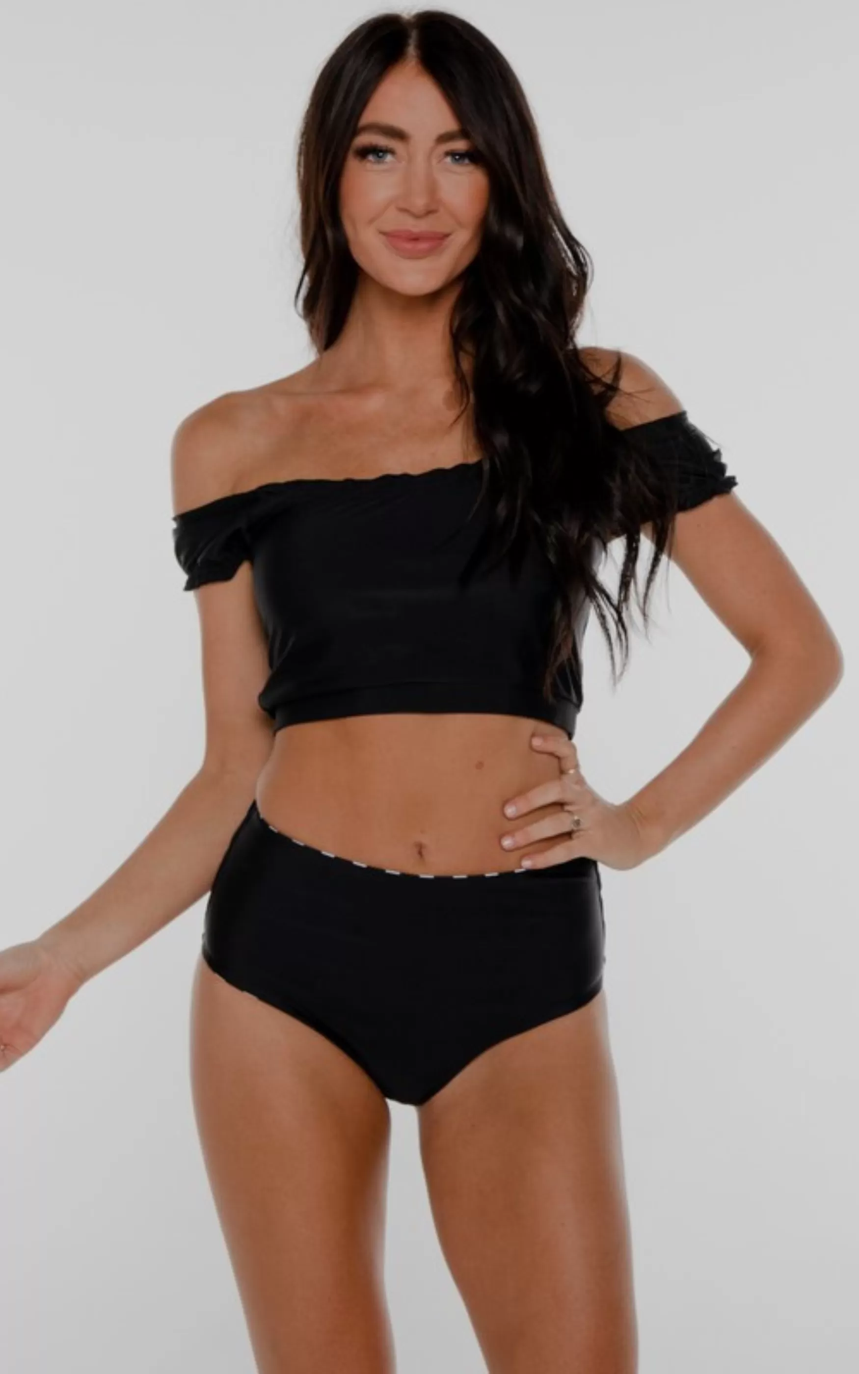 Black Off The Shoulder Swim Top - Coral Reef - Final Sale