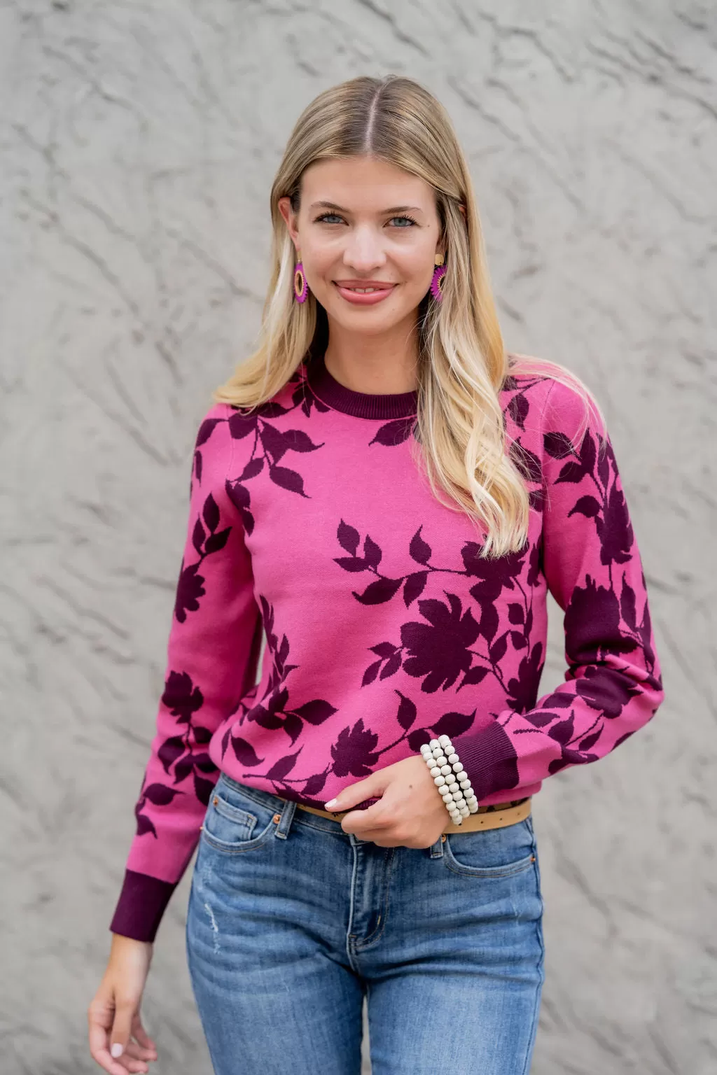 Blossoms Solid Trim Sweater