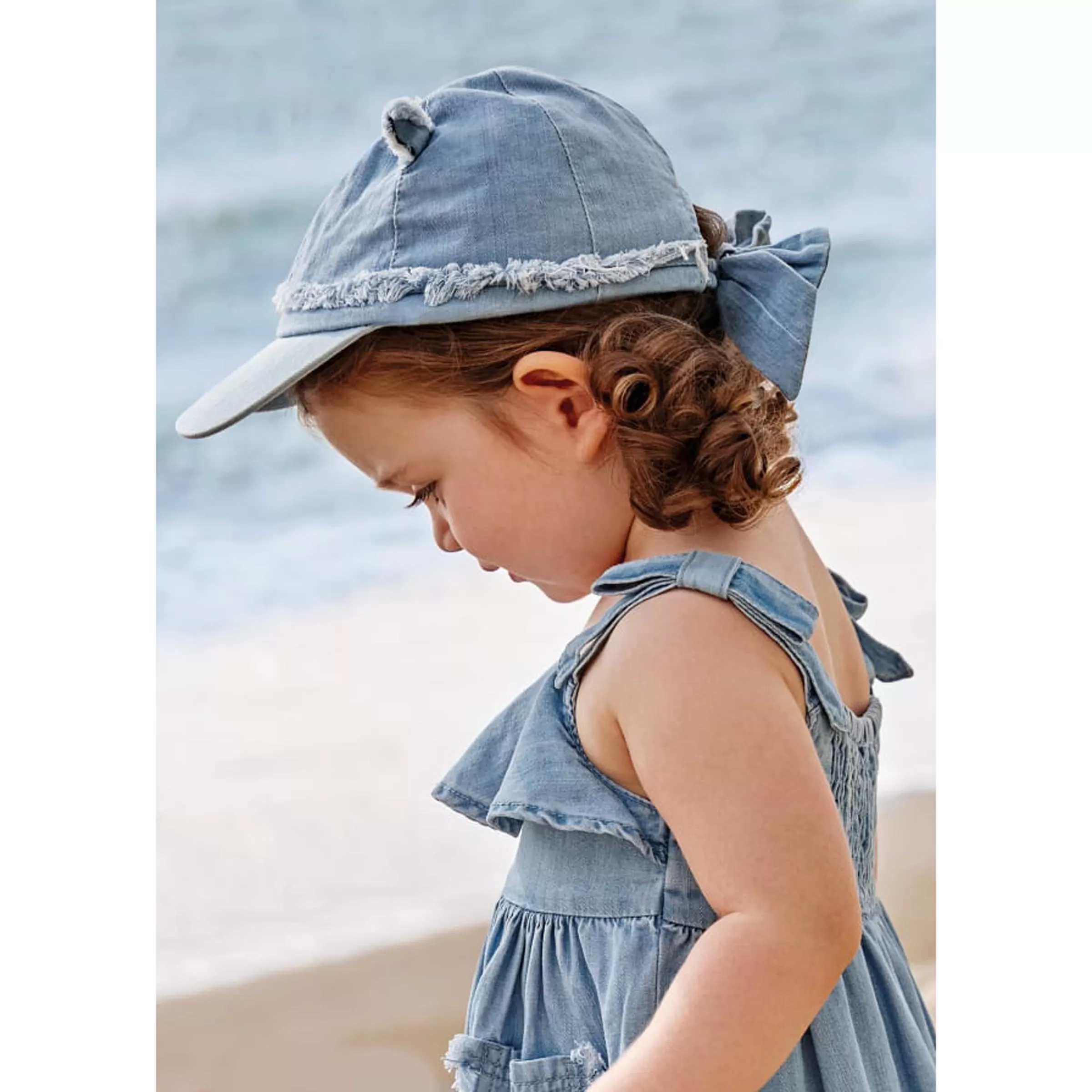 Blue Denim Ruffle Bow Cap