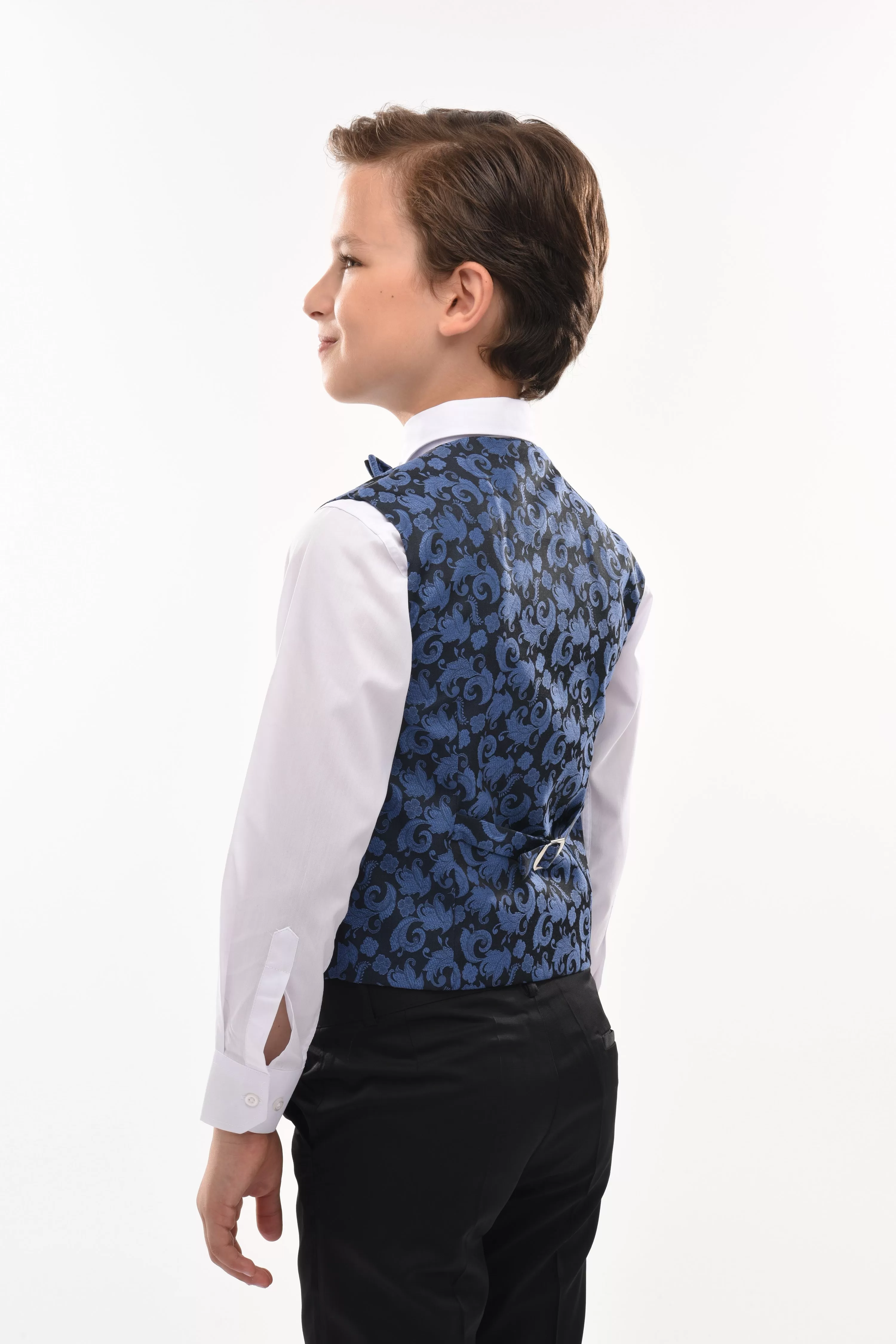 Blue Floral Print Vest & Bowtie