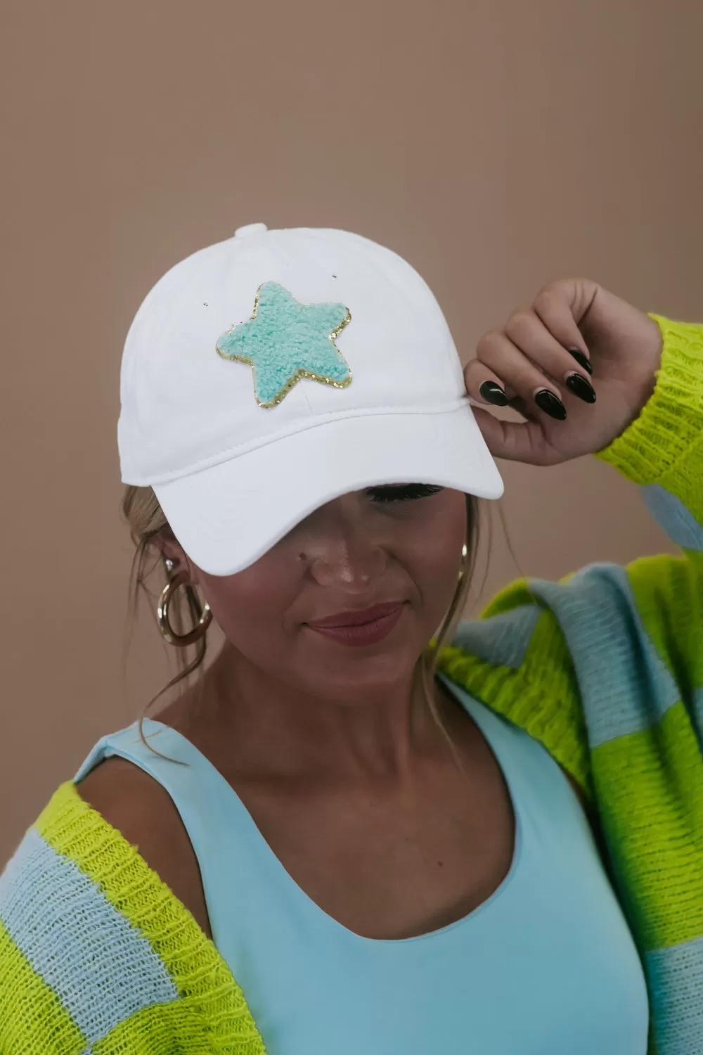 Blue Star Patch Ball Cap, White