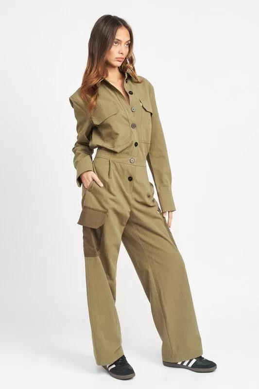 Botton Down Cargo Jumpsuit