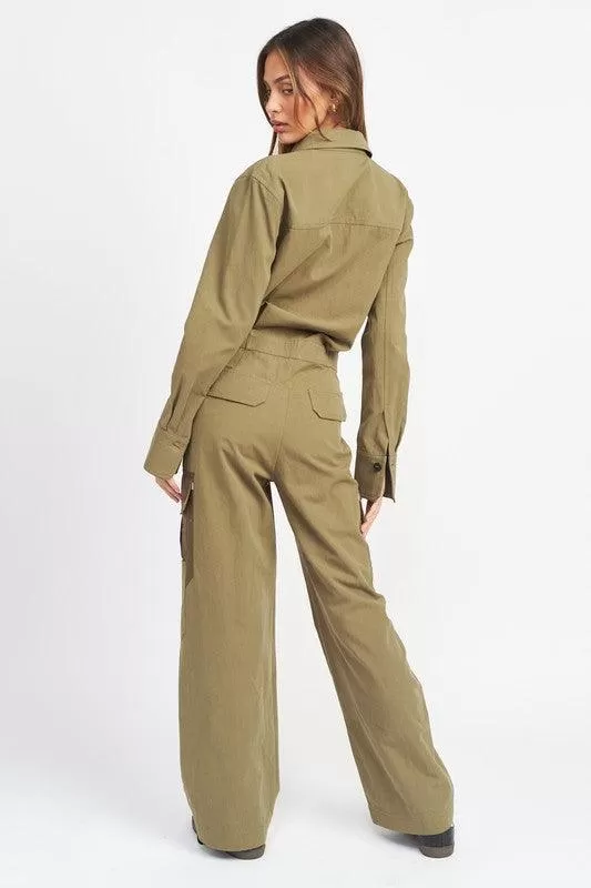 Botton Down Cargo Jumpsuit