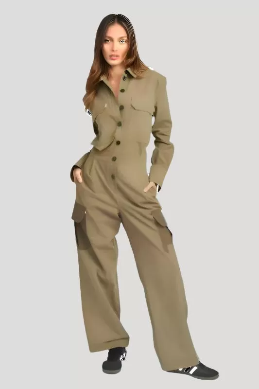 Botton Down Cargo Jumpsuit