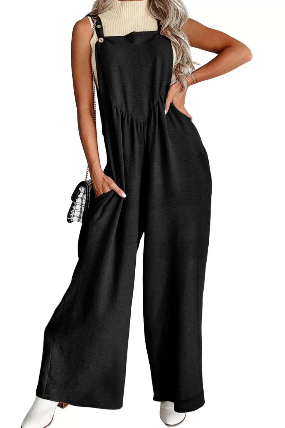 Buttoned Wide Leg Overalls