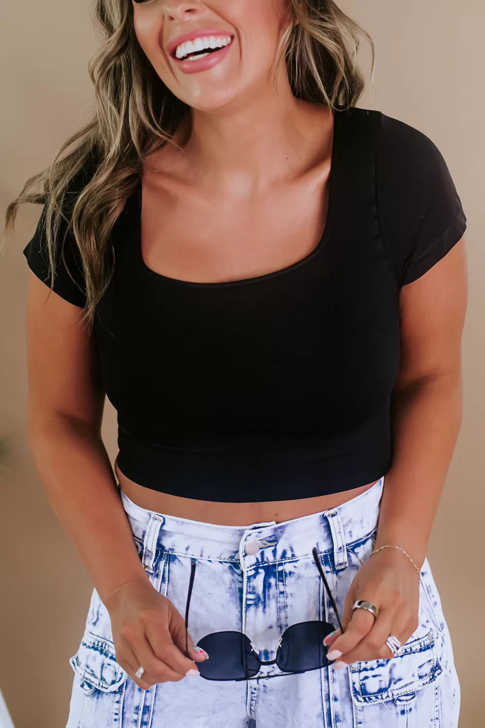 Cap Sleeve Square Neck Crop Top