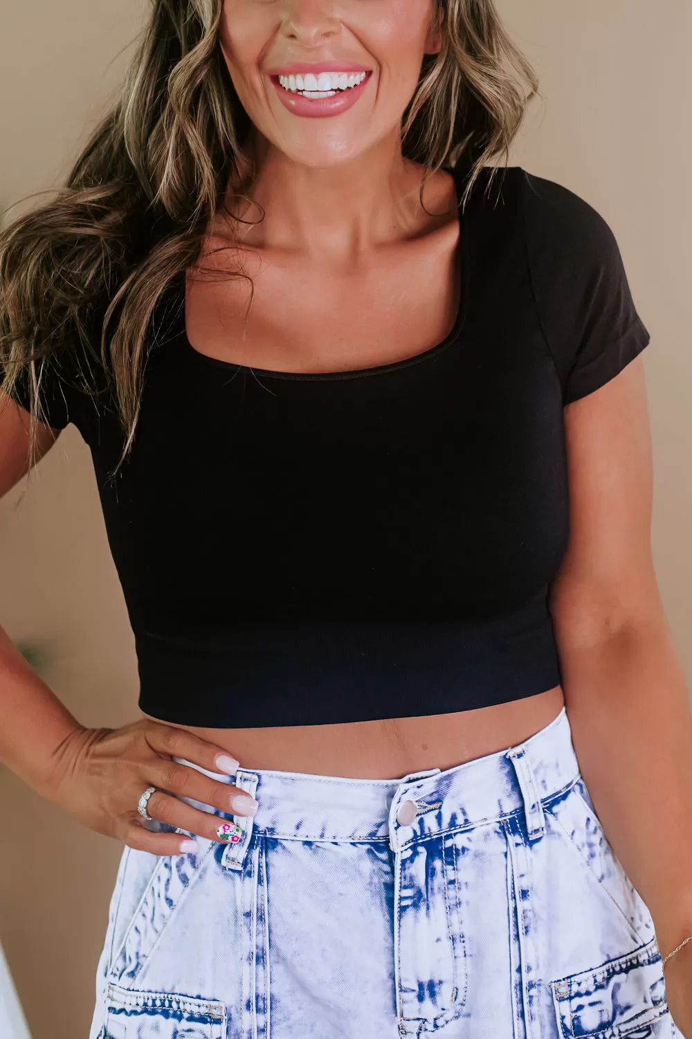 Cap Sleeve Square Neck Crop Top