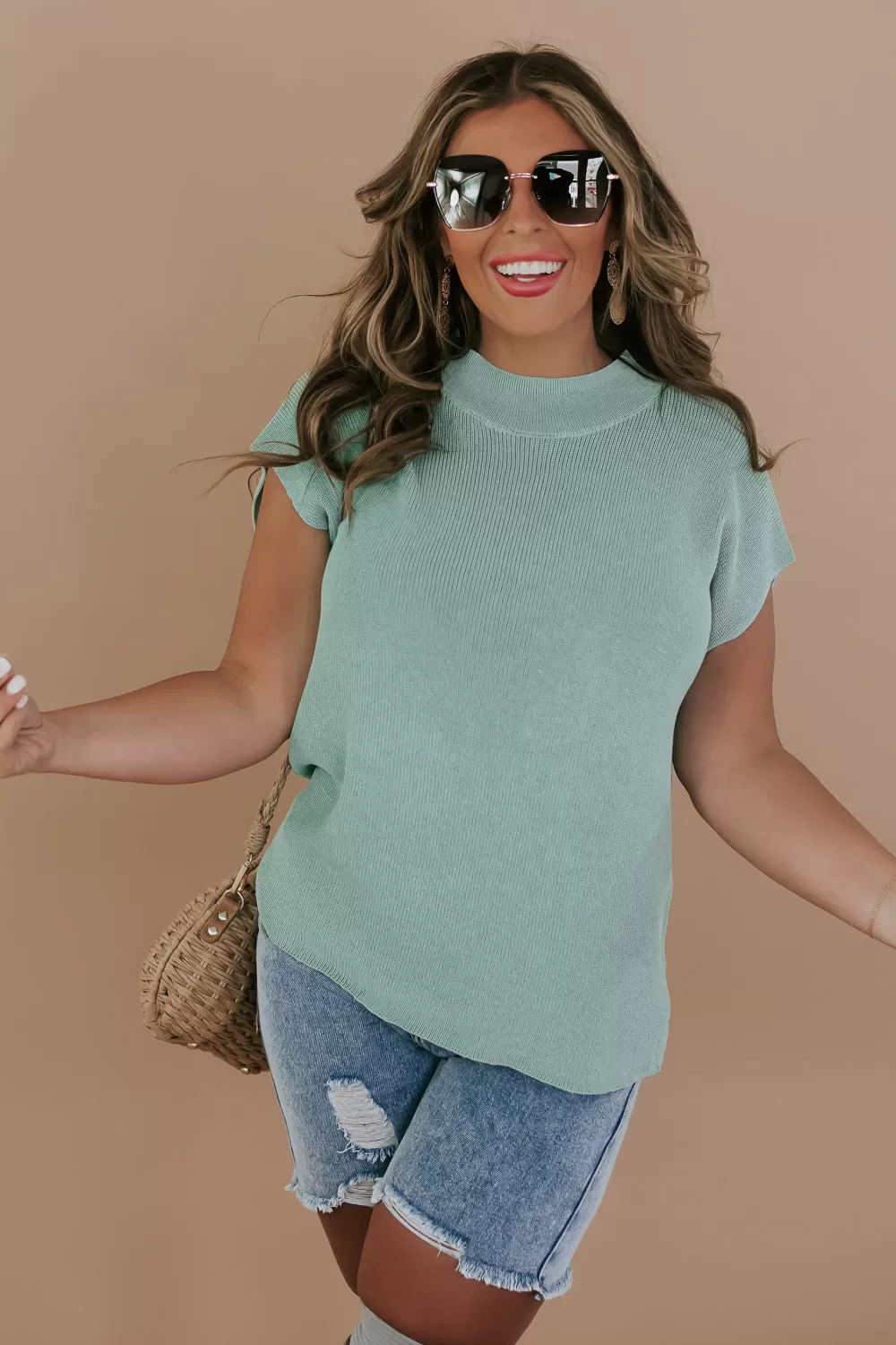 Cap Sleeve Sweater Top, Sage