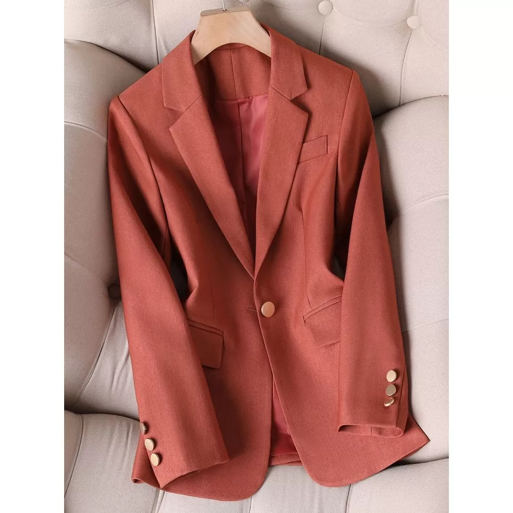 CAROLINE SUITS Women's Elegant Stylish Fashion Office Professional Solid Color Bronze Red Blazer Jacket