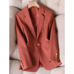 CAROLINE SUITS Women's Elegant Stylish Fashion Office Professional Solid Color Bronze Red Blazer Jacket