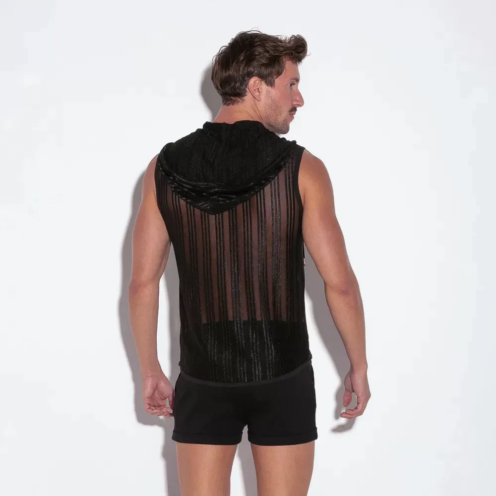 Code 22 Mesh Striped sleeveless hoodie 9630 black