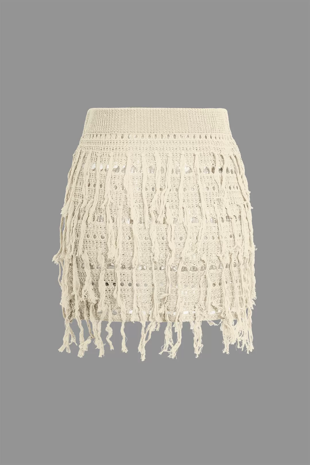 Crochet Fringe Halter Backless Knit Mini Skirt Set