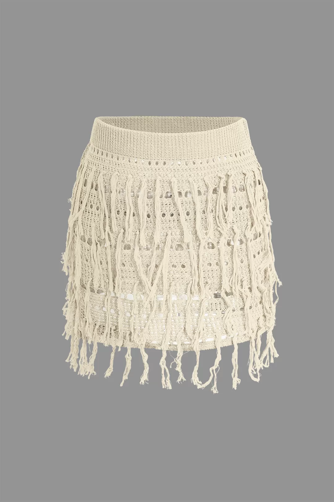 Crochet Fringe Halter Backless Knit Mini Skirt Set