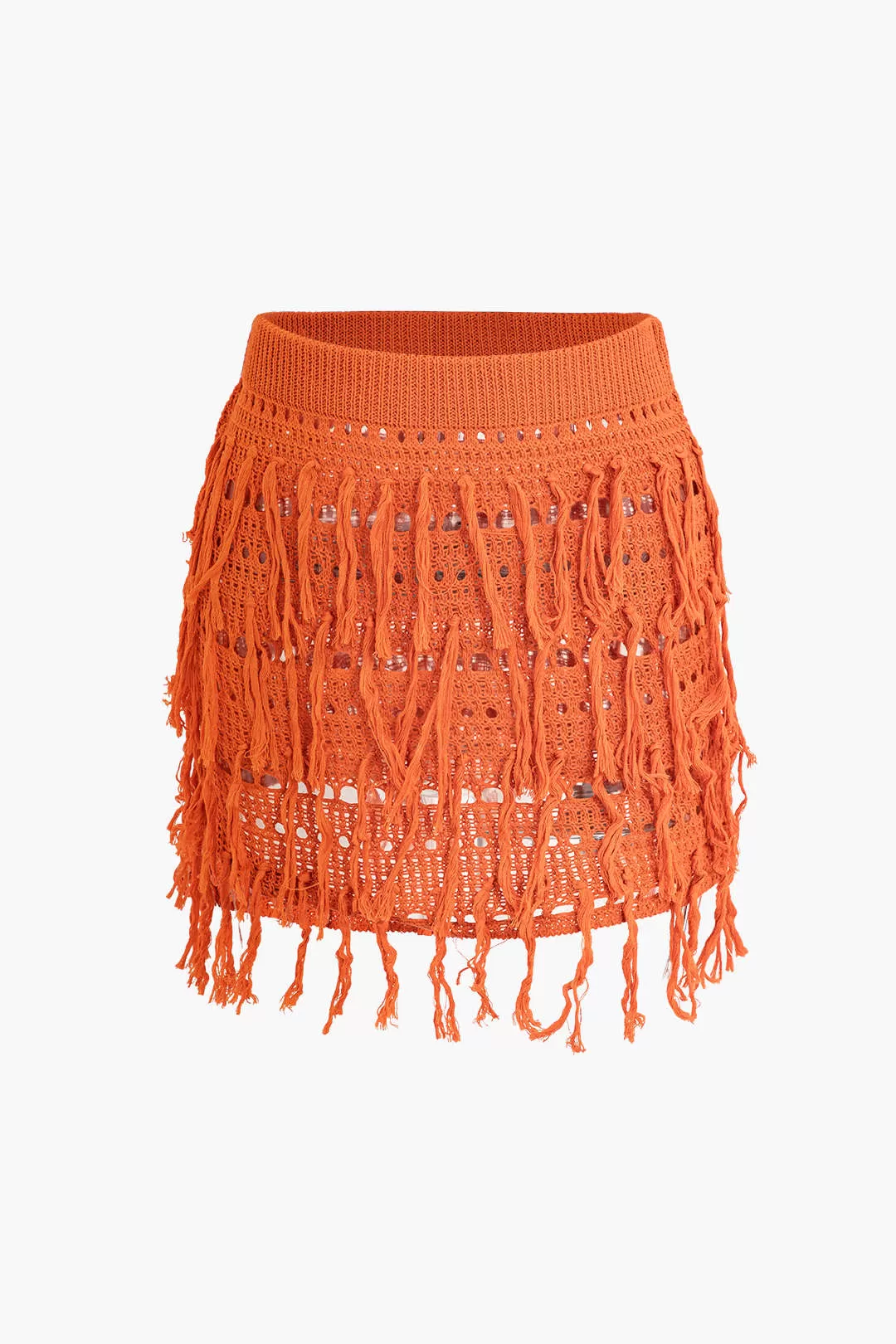 Crochet Fringe Halter Backless Knit Mini Skirt Set