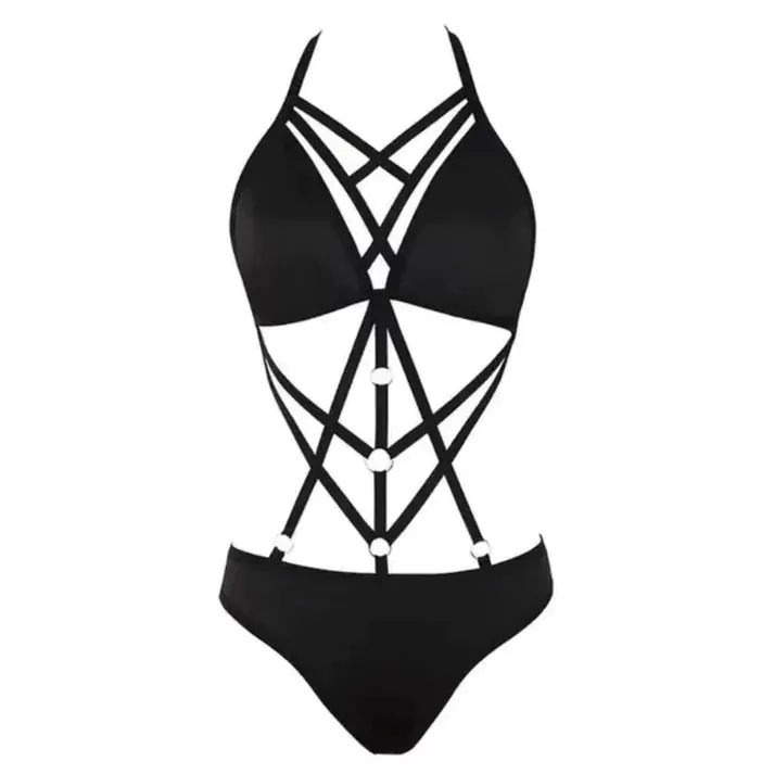 Cross Straps Sexy Deep V Cup Bra Bodysuit