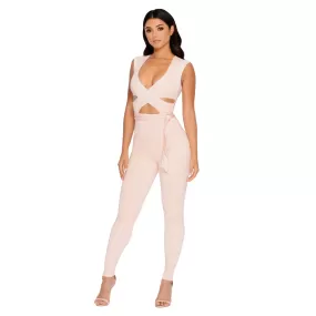 Cross Your Mind Cut Out Double Layered Jumpsuit in Blush