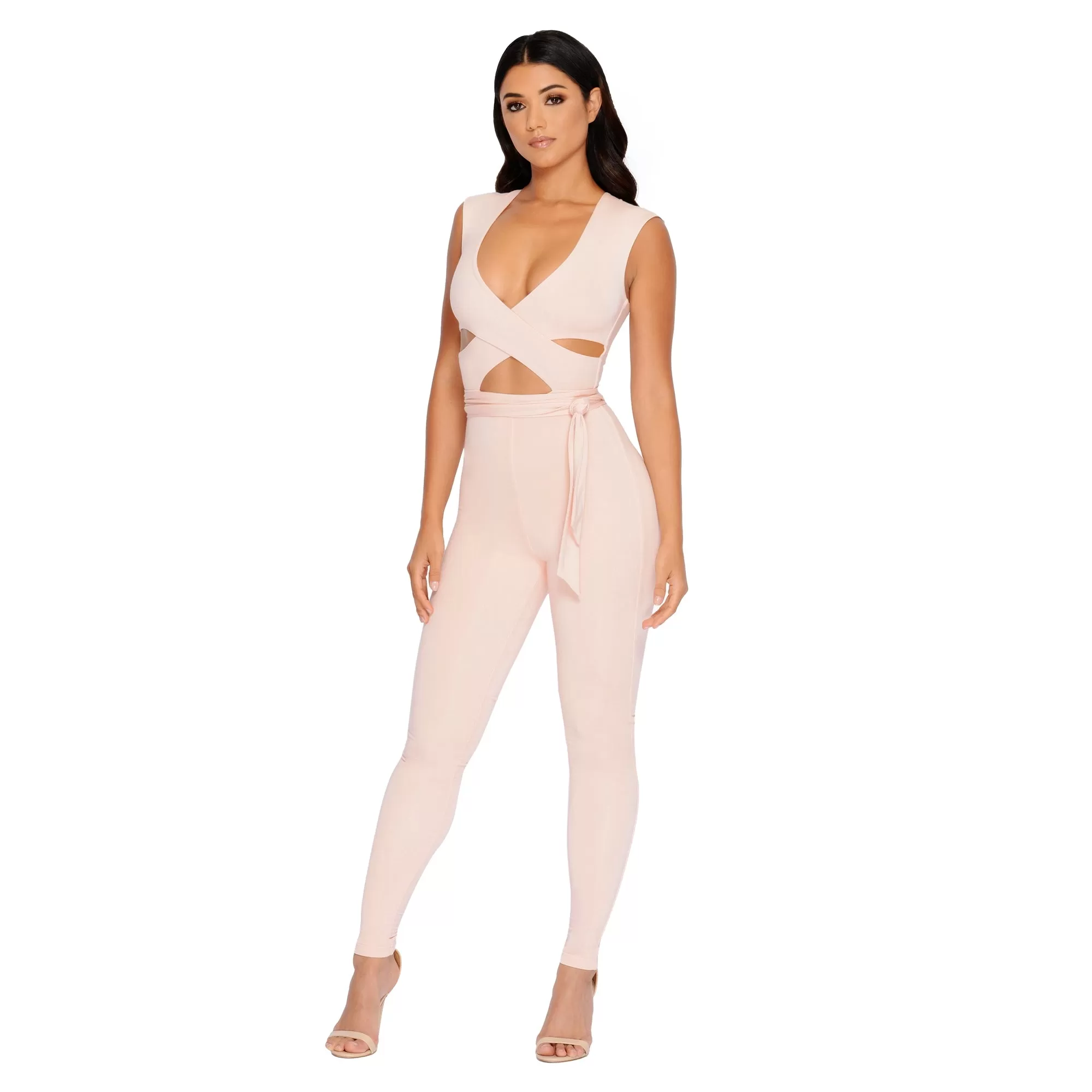 Cross Your Mind Cut Out Double Layered Jumpsuit in Blush