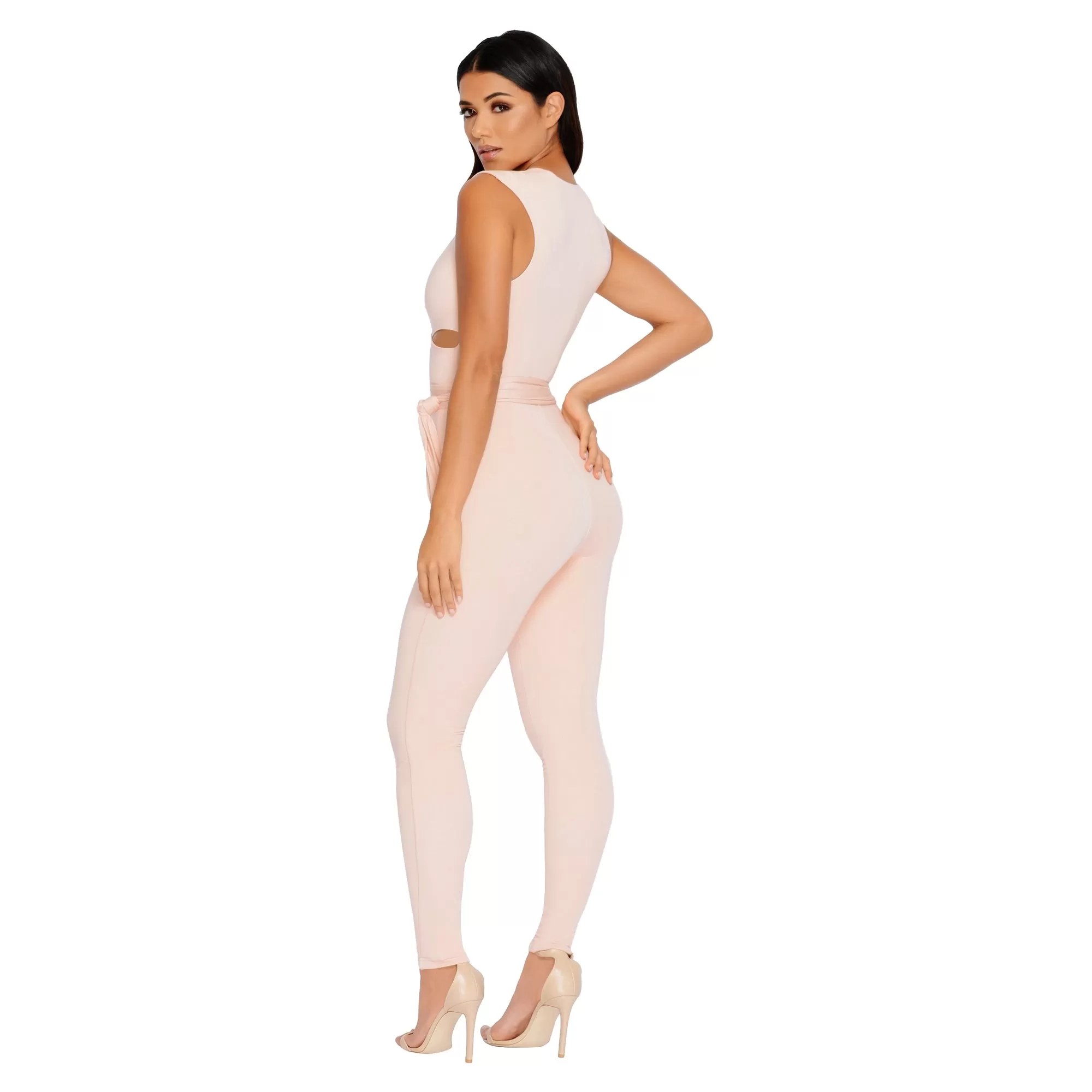 Cross Your Mind Cut Out Double Layered Jumpsuit in Blush