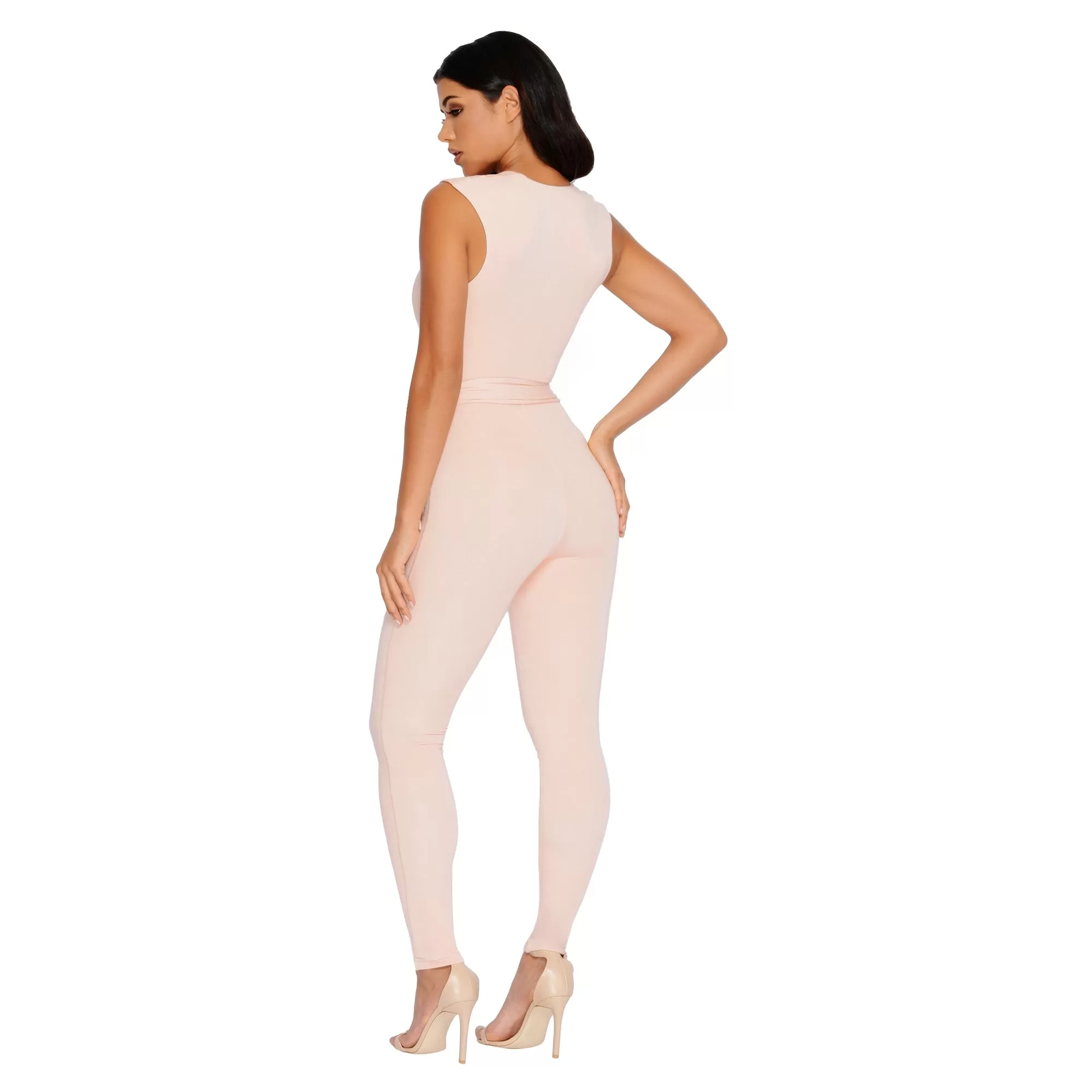 Cross Your Mind Cut Out Double Layered Jumpsuit in Blush