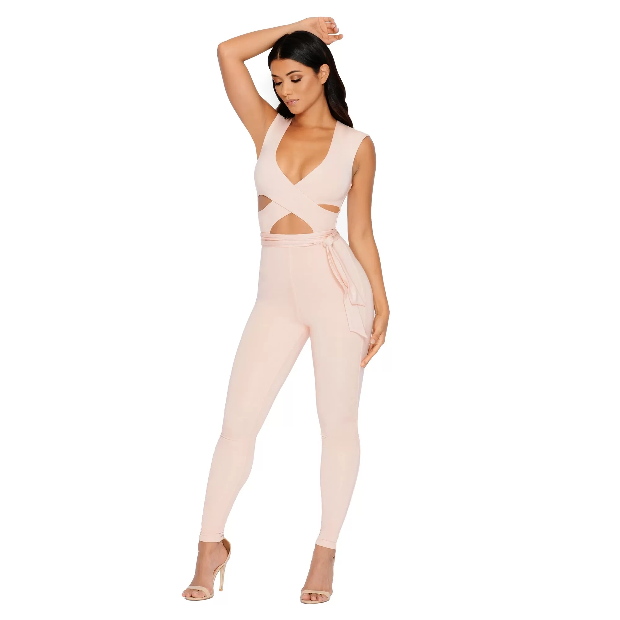 Cross Your Mind Cut Out Double Layered Jumpsuit in Blush