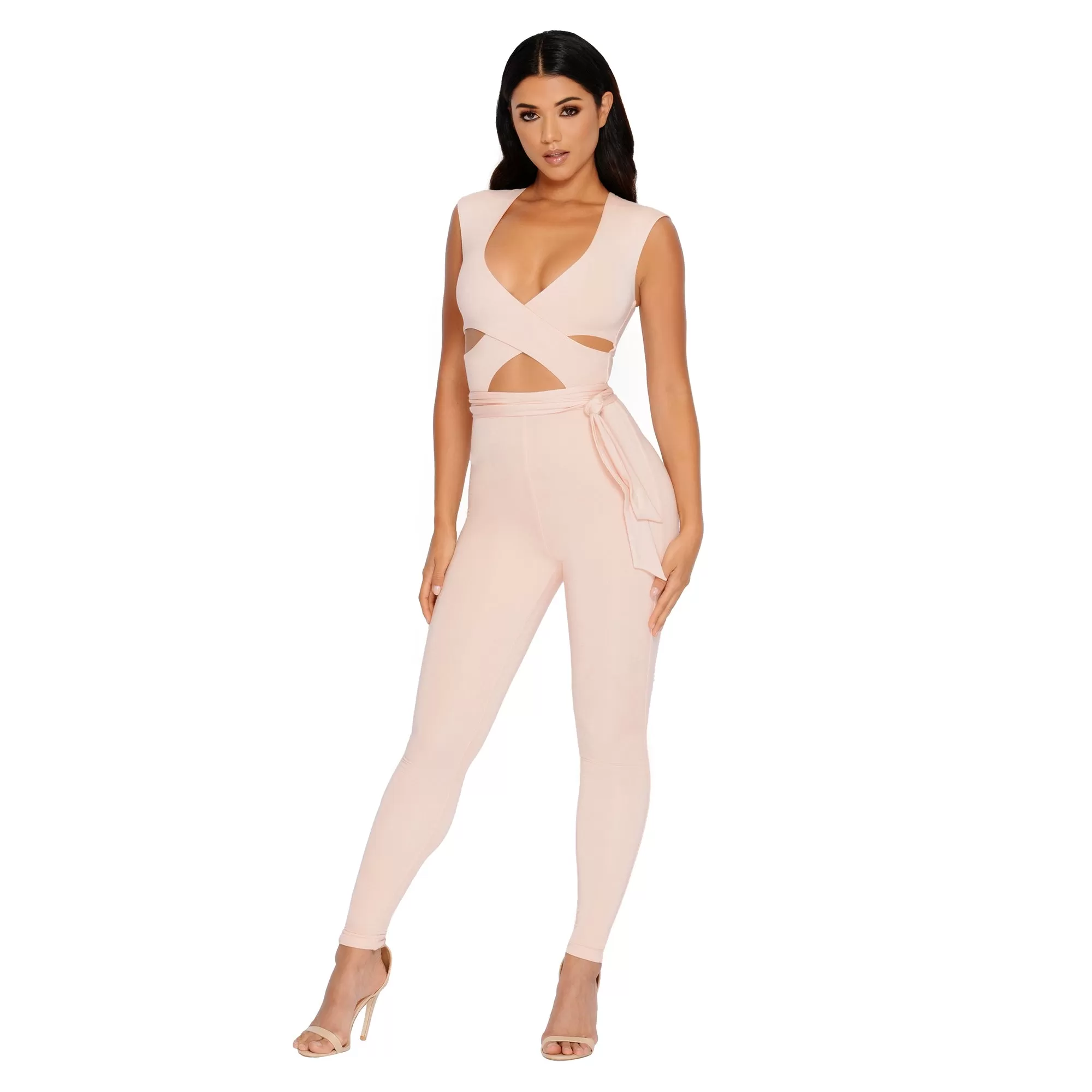 Cross Your Mind Cut Out Double Layered Jumpsuit in Blush